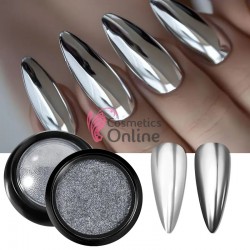 Pigment Metalic Mirror Effect pentru Gel UV sau Acril, NADP014EE Silver + 2 aplicatoare